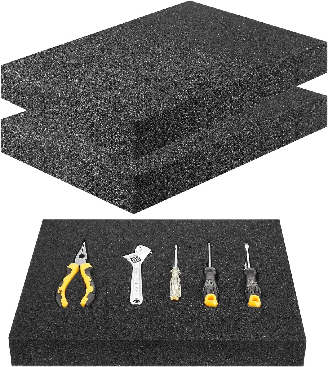 3 Pcs Cuttable Polyurethane Foam Pads, 16 x 12 x 2 Inches Packing Foam Sheets Black Foam Inserts for Cases Foam Padding 2 Inch Thick for Toolbox Camera Storage and Crafts